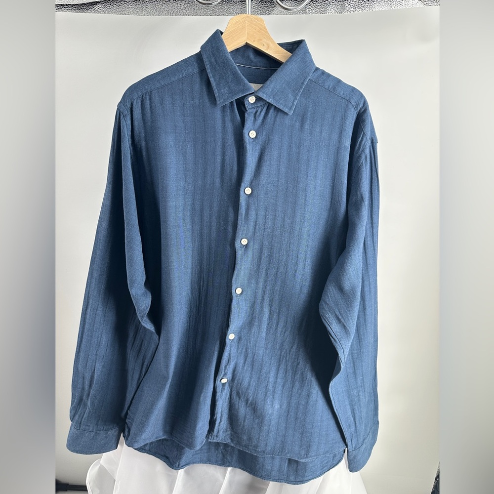 Jack Victor blue cotton cashmere button down shirt